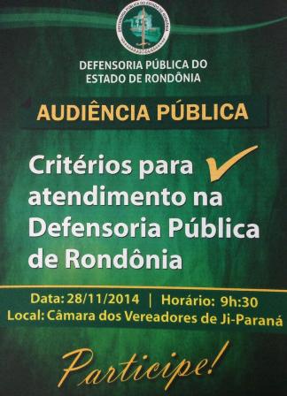 Ji-Paraná: DPE-RO realiza audiência pública para discutir parâmetros  de atendimento na instituição
