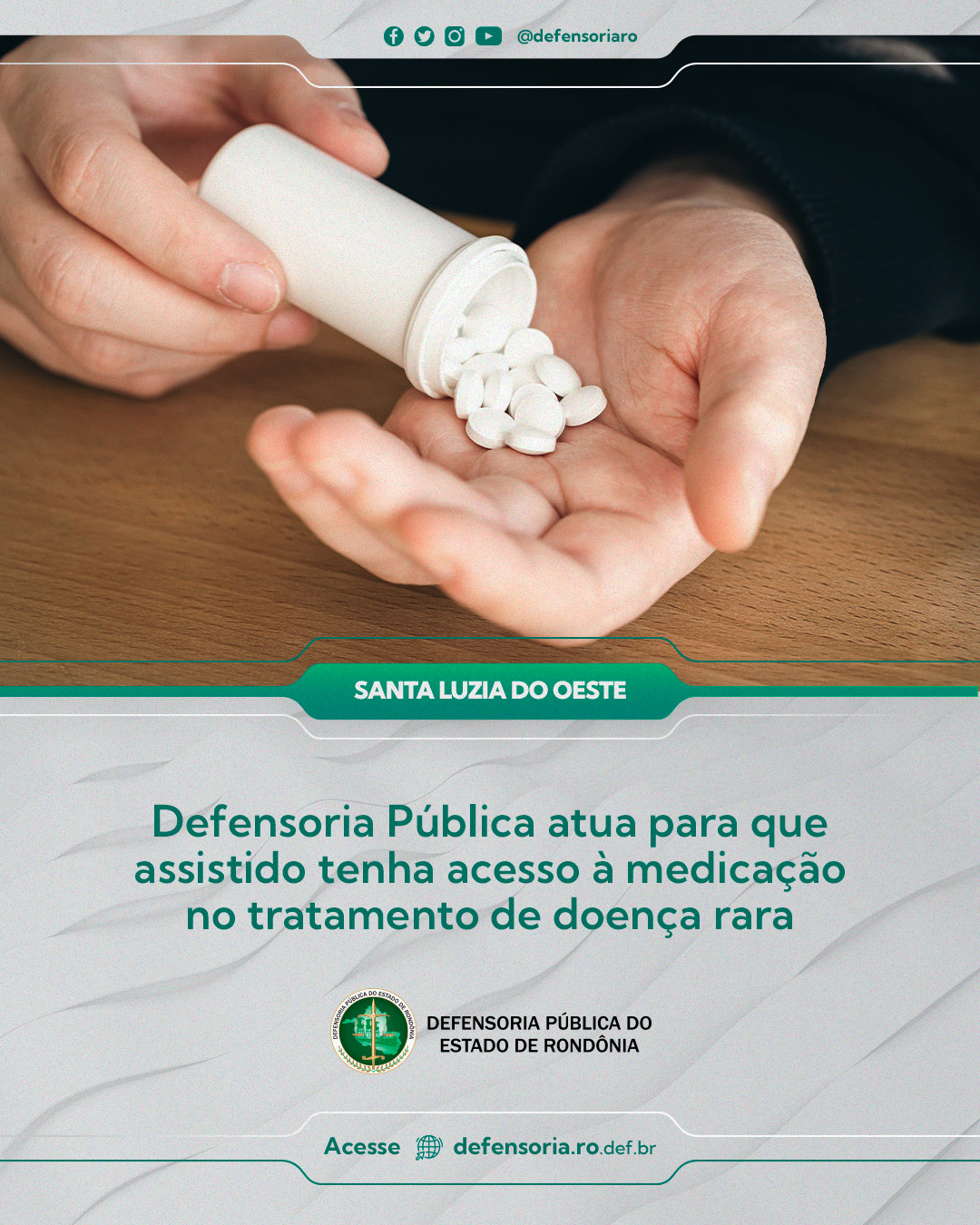 Santa Luzia do Oeste: Defensoria Pública atua para que assistido tenha acesso à medicação no tratamento de doença rara