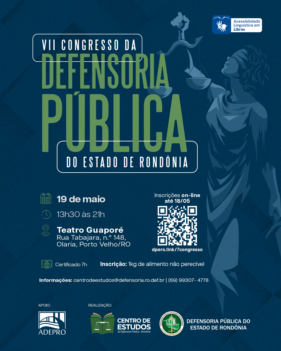 Em comemoração ao Dia Nacional da Defensoria Pública, DPE-RO realizará 7º Congresso da instituição no próximo dia 19 de maio