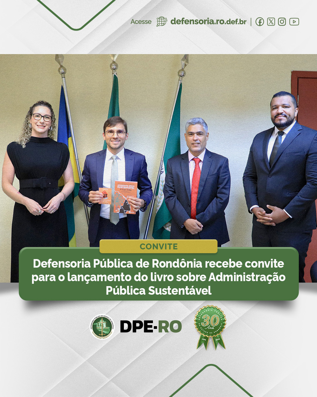 Defensoria Pública de Rondônia recebe convite para o lançamento do livro sobre Administração Pública Sustentável